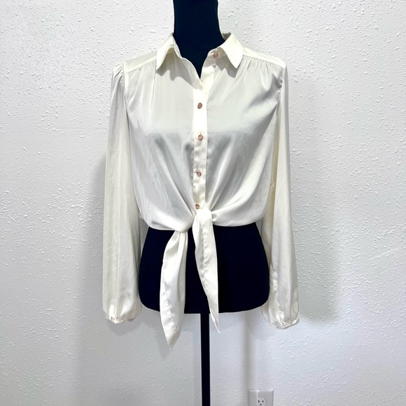 Joie White satin front tie long sleeves Blouse S - Picture 1 of 9